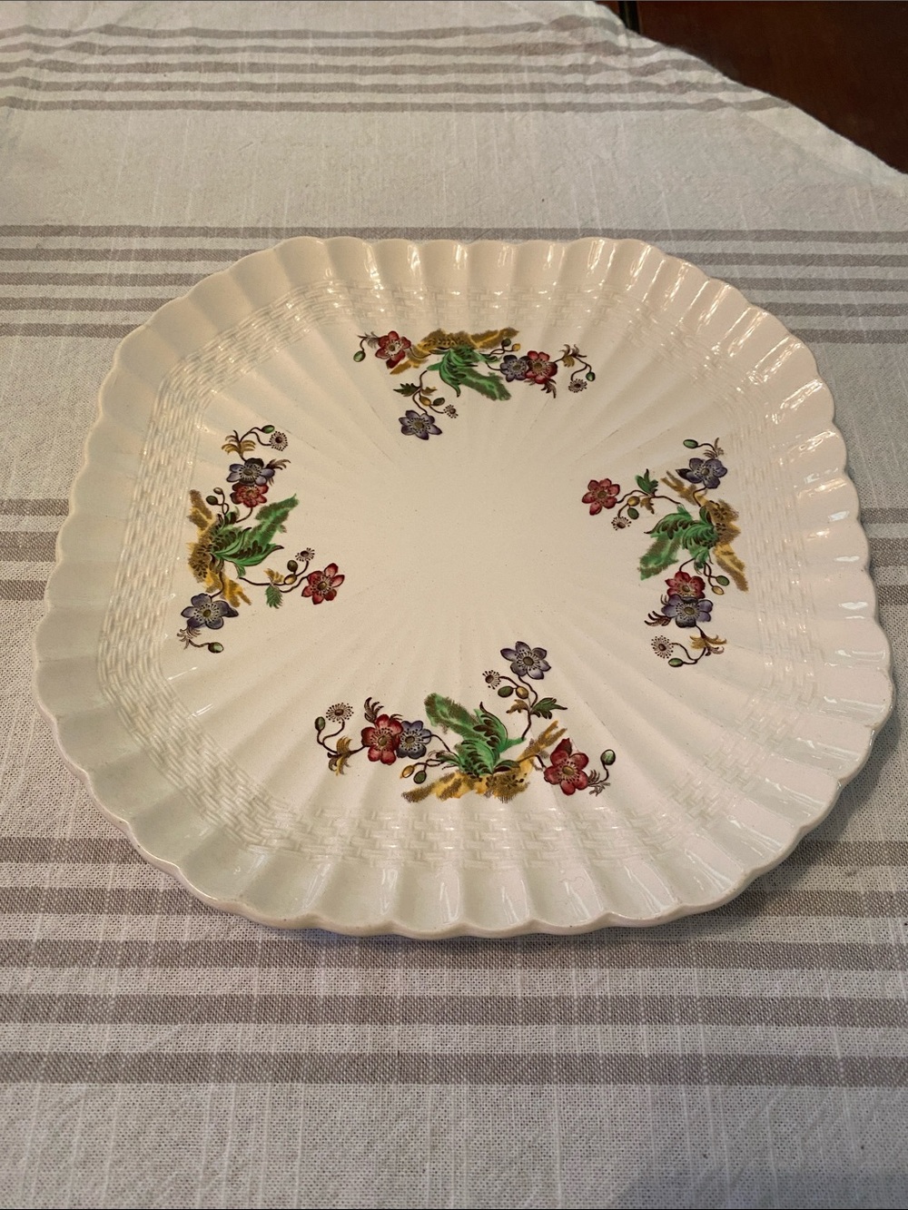 Spode Cream Floral Scalloped Ceramic Serving Platter with Multicolor Blooms